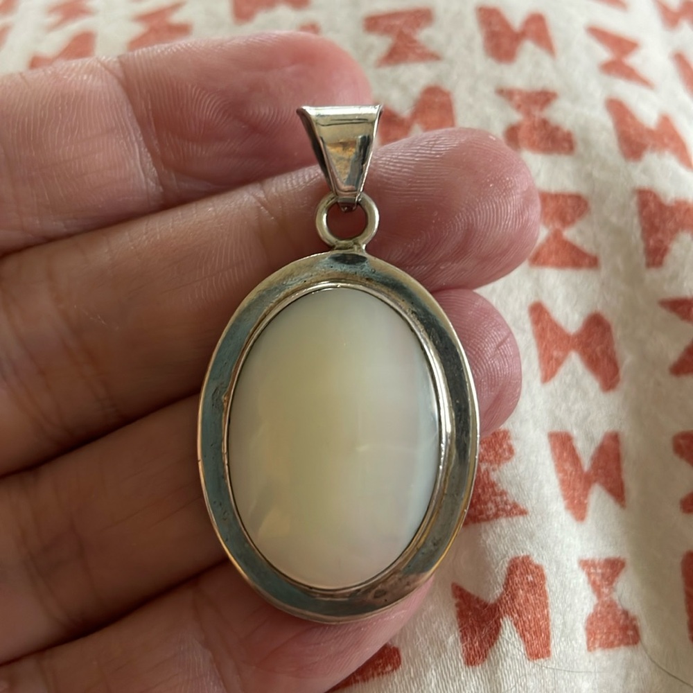Large genuine stone sterling silver pendant
